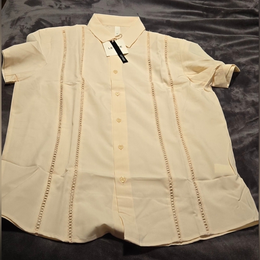 LETSEE Men's Button Down Beach Shirt #575, 576, 577 - Picture 2 of 12